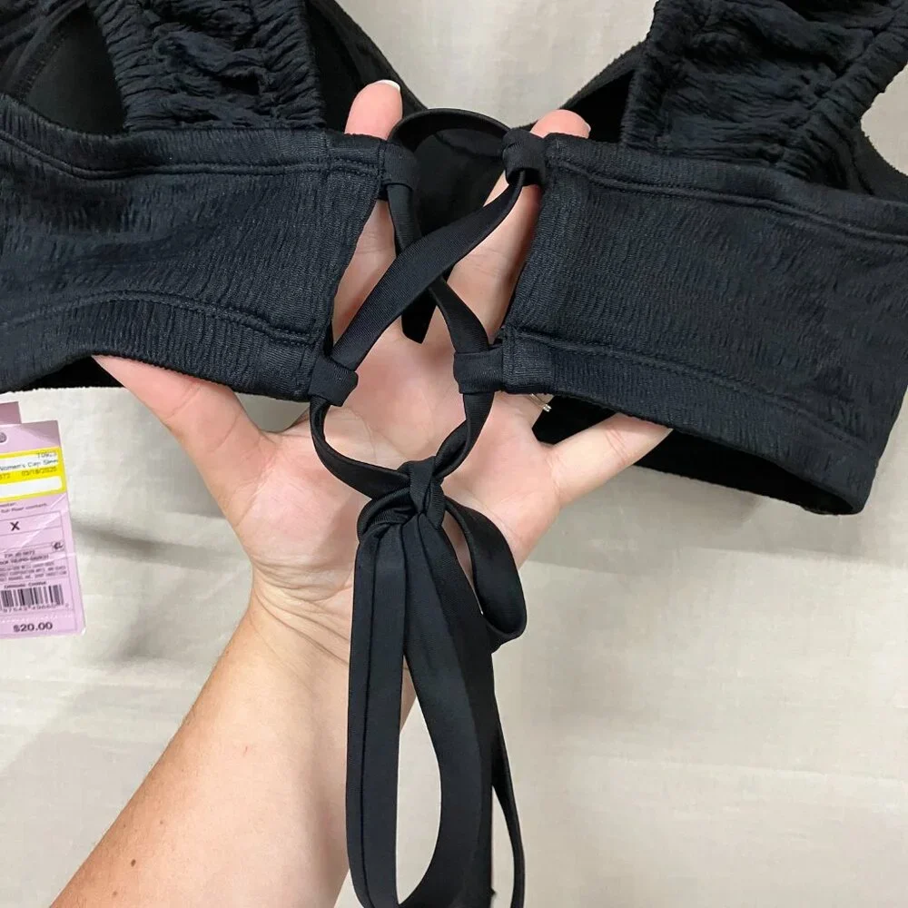 NWT Wild Fable Women's Black Size X Cap Sleeve Smocked Bralette Bikini Top